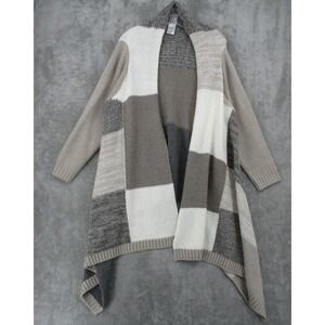 Chicos Sweater 3P US XL Petite Patchwork Duster Cardigan‎  Waterfall Draped Cozy